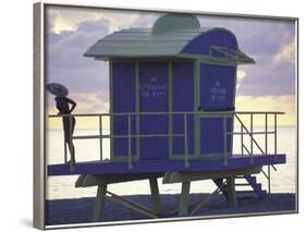 Lifeguard Station at Dusk, South Beach, Miami, Florida, USA-Robin Hill-Framed Photographic Print