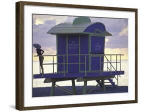 Lifeguard Station at Dusk, South Beach, Miami, Florida, USA-Robin Hill-Framed Photographic Print