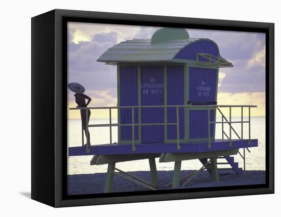 Lifeguard Station at Dusk, South Beach, Miami, Florida, USA-Robin Hill-Framed Stretched Canvas