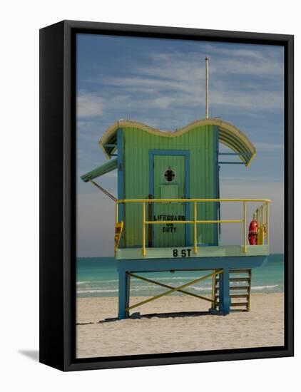 Lifeguard Station on 8th Street, South Beach, Miami, Florida, USA-Nancy & Steve Ross-Framed Stretched Canvas