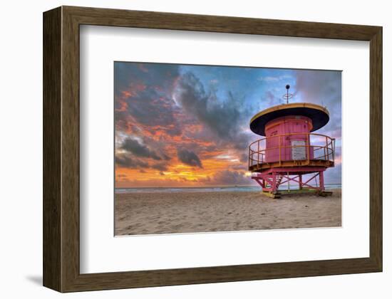 Lifeguard station on the Beach, Miami Beach, Florida, USA-null-Framed Art Print