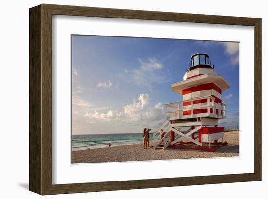 Lifeguard station on the Beach, Miami Beach, Florida, USA-null-Framed Art Print