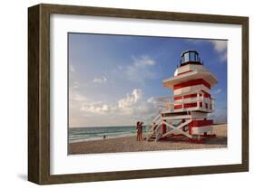 Lifeguard station on the Beach, Miami Beach, Florida, USA-null-Framed Art Print