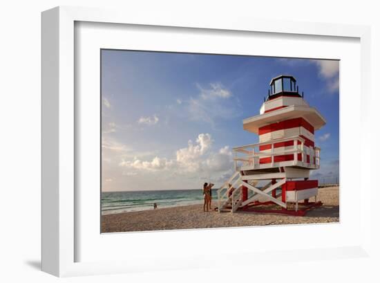 Lifeguard station on the Beach, Miami Beach, Florida, USA-null-Framed Art Print