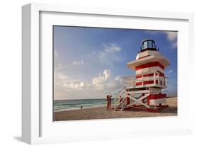 Lifeguard station on the Beach, Miami Beach, Florida, USA-null-Framed Art Print