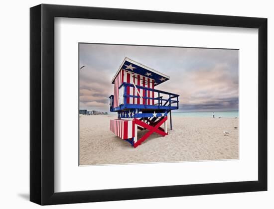 Lifeguard station on the Beach, Miami Beach, Florida, USA-null-Framed Art Print
