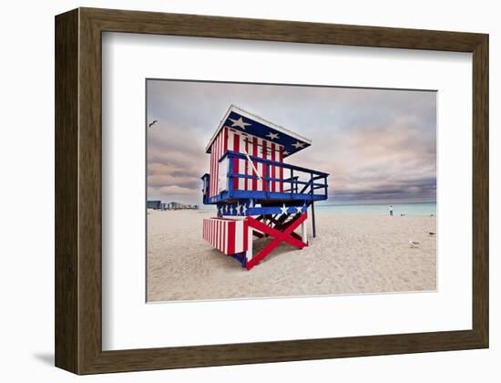 Lifeguard station on the Beach, Miami Beach, Florida, USA-null-Framed Art Print