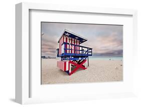 Lifeguard station on the Beach, Miami Beach, Florida, USA-null-Framed Art Print