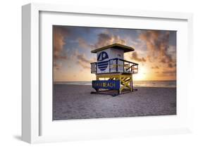 Lifeguard station on the Beach, Miami Beach, Florida, USA-null-Framed Art Print