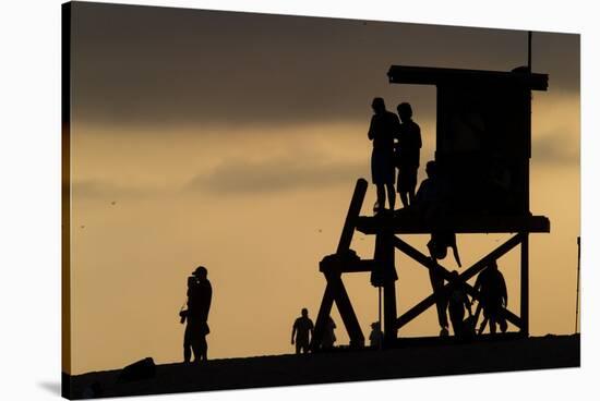 Lifeguard Tower and tourists on the beach, Laguna Beach, California, USA-null-Stretched Canvas