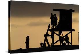 Lifeguard Tower and tourists on the beach, Laguna Beach, California, USA-null-Stretched Canvas