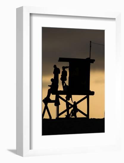 Lifeguard Tower and tourists on the beach, Laguna Beach, California, USA-null-Framed Photographic Print