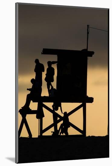 Lifeguard Tower and tourists on the beach, Laguna Beach, California, USA-null-Mounted Photographic Print