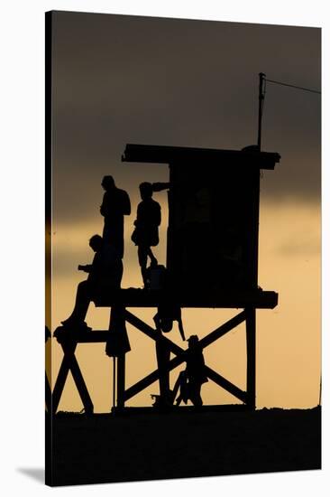 Lifeguard Tower and tourists on the beach, Laguna Beach, California, USA-null-Stretched Canvas