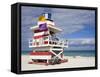 Lifeguard Tower on South Beach, City of Miami Beach, Florida, USA, North America-Richard Cummins-Framed Stretched Canvas