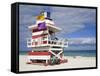 Lifeguard Tower on South Beach, City of Miami Beach, Florida, USA, North America-Richard Cummins-Framed Stretched Canvas