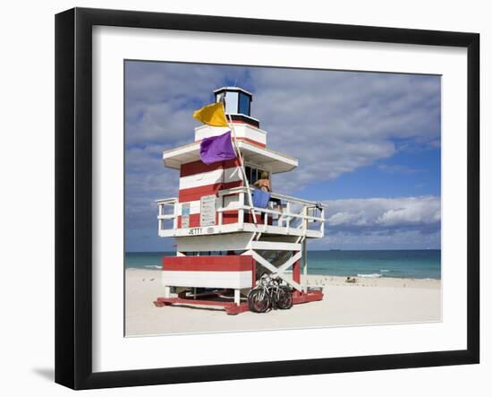 Lifeguard Tower on South Beach, City of Miami Beach, Florida, USA, North America-Richard Cummins-Framed Photographic Print