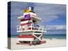 Lifeguard Tower on South Beach, City of Miami Beach, Florida, USA, North America-Richard Cummins-Stretched Canvas