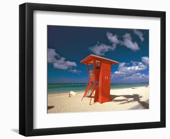 Lifeguard Tower, Waikiki Beach, Honolulu, Hawaii-George Oze-Framed Photographic Print