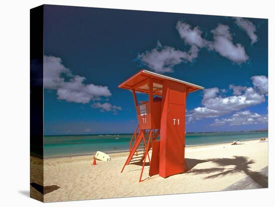 Lifeguard Tower, Waikiki Beach, Honolulu, Hawaii-George Oze-Stretched Canvas