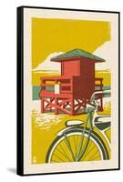 Lifeguard Tower - Woodblock-Lantern Press-Framed Stretched Canvas
