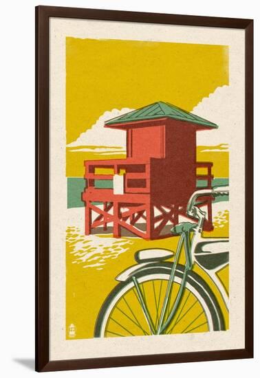 Lifeguard Tower - Woodblock-Lantern Press-Framed Art Print