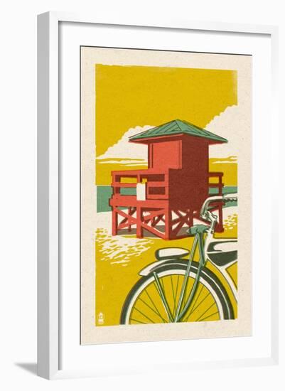 Lifeguard Tower - Woodblock-Lantern Press-Framed Art Print