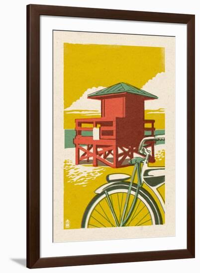 Lifeguard Tower - Woodblock-Lantern Press-Framed Art Print