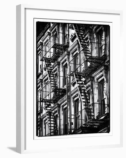 Lifestyle Instant, Fire Staircase, Black and White Photography Vintage, Manhattan, NYC, US-Philippe Hugonnard-Framed Photographic Print