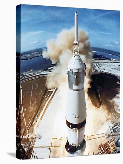 Lift Off of Apollo 11 Mission, with Neil Armstrong, Michael Collins, Edwin Buzz Aldrin, July 1969-null-Stretched Canvas