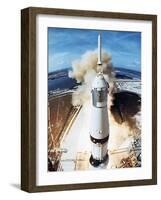 Lift Off of Apollo 11 Mission, with Neil Armstrong, Michael Collins, Edwin Buzz Aldrin, July 1969-null-Framed Photo