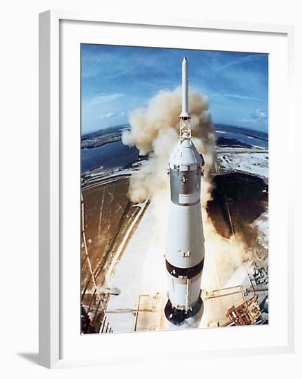 Lift Off of Apollo 11 Mission, with Neil Armstrong, Michael Collins, Edwin Buzz Aldrin, July 1969-null-Framed Photo