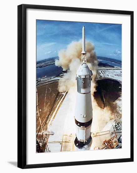 Lift Off of Apollo 11 Mission, with Neil Armstrong, Michael Collins, Edwin Buzz Aldrin, July 1969-null-Framed Photo