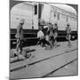 Lifting Wounded Soldiers onto a Hospital Train, East Africa, World War I, 1914-1918-null-Mounted Photographic Print