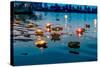 Light and Flower Offerings at Sunset on the River Ganges.-null-Stretched Canvas