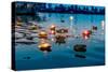 Light and Flower Offerings at Sunset on the River Ganges.-null-Stretched Canvas