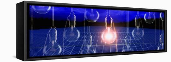 Light Bulb Lit Up over a Solar Panel-null-Framed Stretched Canvas
