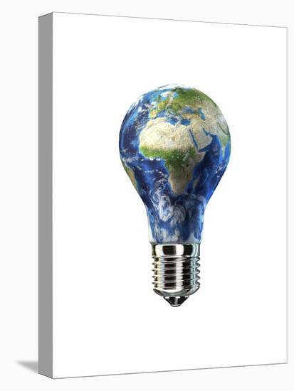 Light Bulb with Planet Earth Inside Glass, Africa and Europe View-null-Stretched Canvas