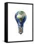 Light Bulb with Planet Earth Inside Glass, Africa and Europe View-null-Framed Stretched Canvas