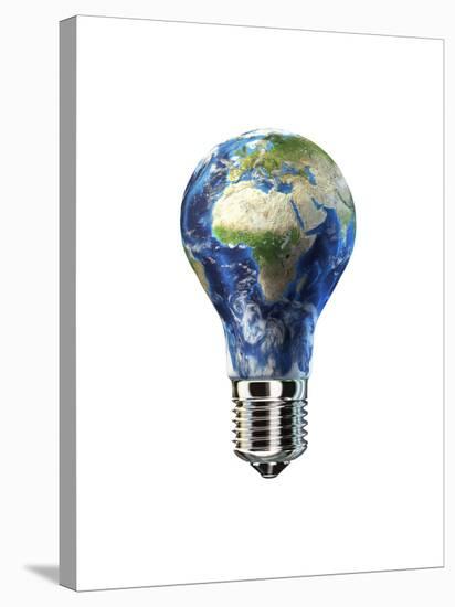 Light Bulb with Planet Earth Inside Glass, Africa and Europe View-null-Stretched Canvas