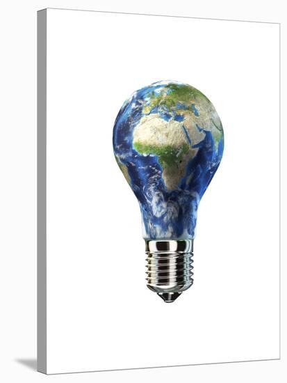 Light Bulb with Planet Earth Inside Glass, Africa and Europe View-null-Stretched Canvas