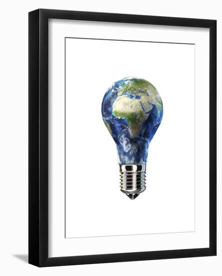 Light Bulb with Planet Earth Inside Glass, Africa and Europe View-null-Framed Art Print