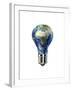 Light Bulb with Planet Earth Inside Glass, Africa and Europe View-null-Framed Art Print