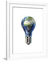 Light Bulb with Planet Earth Inside Glass, Africa and Europe View-null-Framed Art Print