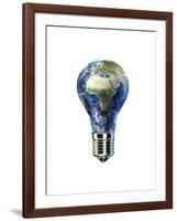 Light Bulb with Planet Earth Inside Glass, Africa and Europe View-null-Framed Art Print