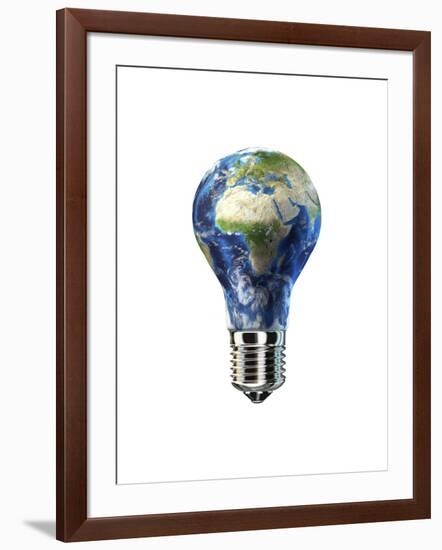 Light Bulb with Planet Earth Inside Glass, Africa and Europe View-null-Framed Art Print