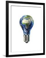 Light Bulb with Planet Earth Inside Glass, Africa and Europe View-null-Framed Art Print