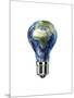 Light Bulb with Planet Earth Inside Glass, Africa and Europe View-null-Mounted Art Print