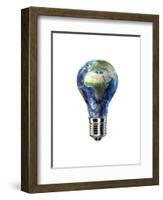 Light Bulb with Planet Earth Inside Glass, Africa and Europe View-null-Framed Art Print