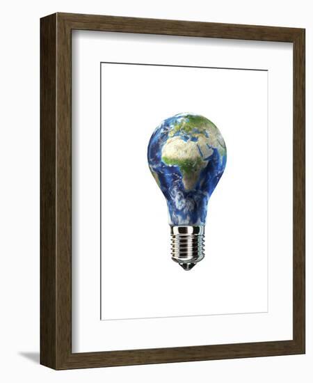 Light Bulb with Planet Earth Inside Glass, Africa and Europe View-null-Framed Art Print